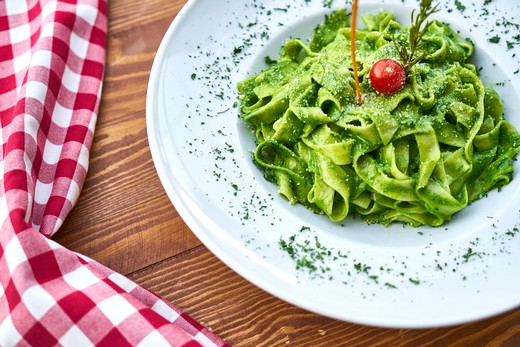 Basil Walnut Pesto with Tagliatelle Pasta