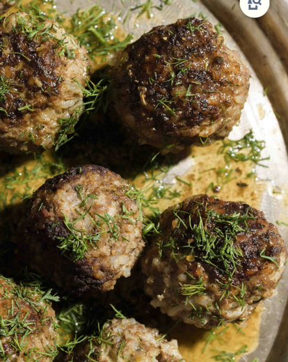 Greek Style Beef and Rice Meatballs with with Lemon Olive Oil Sauce