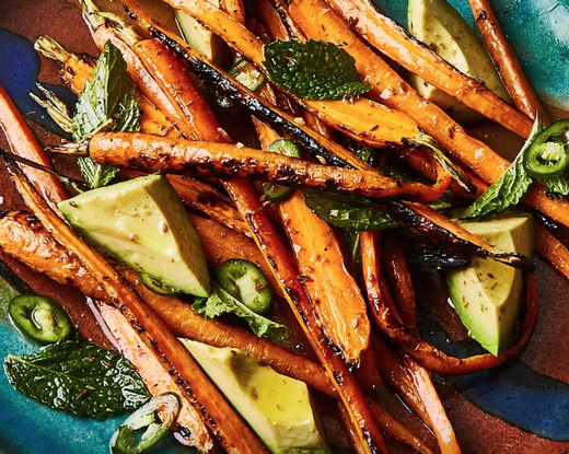 Grilled Carrots with Avocado and Mint